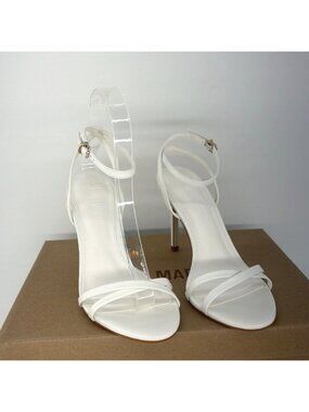 Steve Madden White Leather Heels Thin Heel Sandals Women Size 6